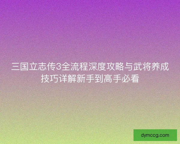 三国立志传3全流程深度攻略与武将养成技巧详解新手到高手必看
